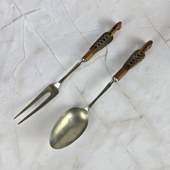 Vintage Haddad Jezzine Silver Plated Fork and Spoon Set Phoenix Bone Handles - Picture 1 of 7